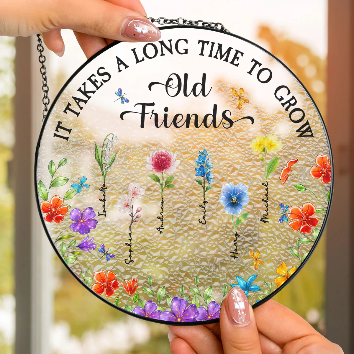 Grow Old Friend Crystal Flower - Personalized Custom Window Hanging Suncatcher - Image 4