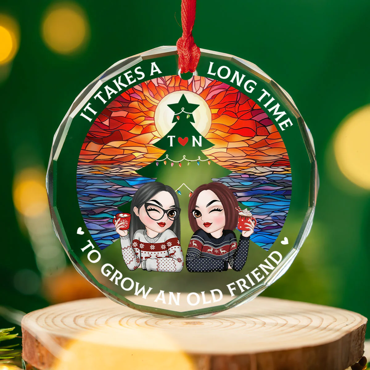 Grow Old Friend - Personalized Custom Glass Ornament - Image 2