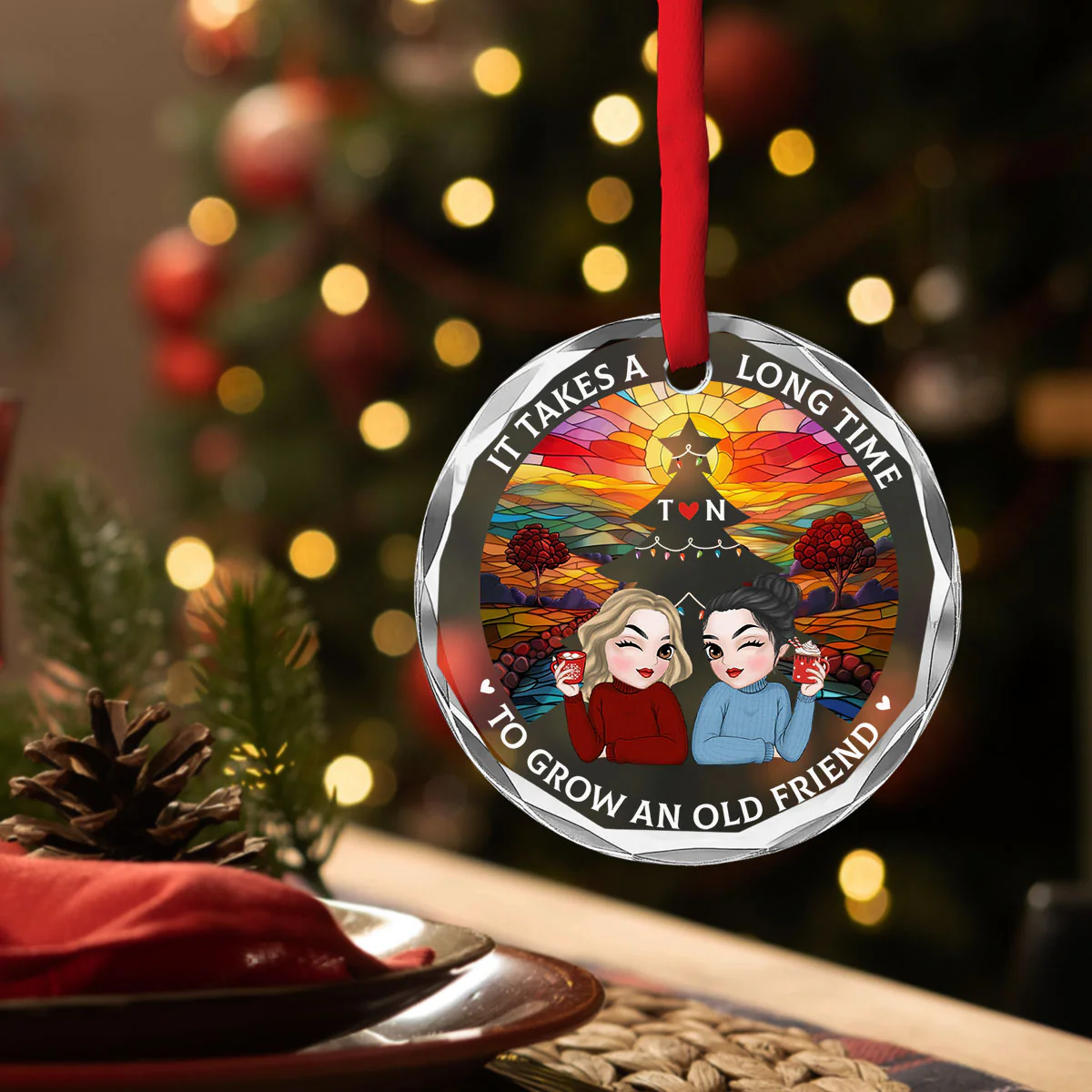 Grow Old Friend - Personalized Custom Glass Ornament - Image 3