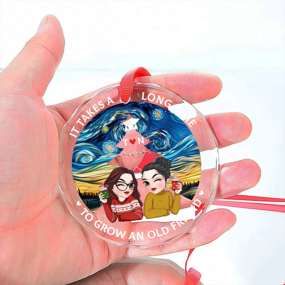 Grow Old Friend - Personalized Custom Glass Ornament - Image 4