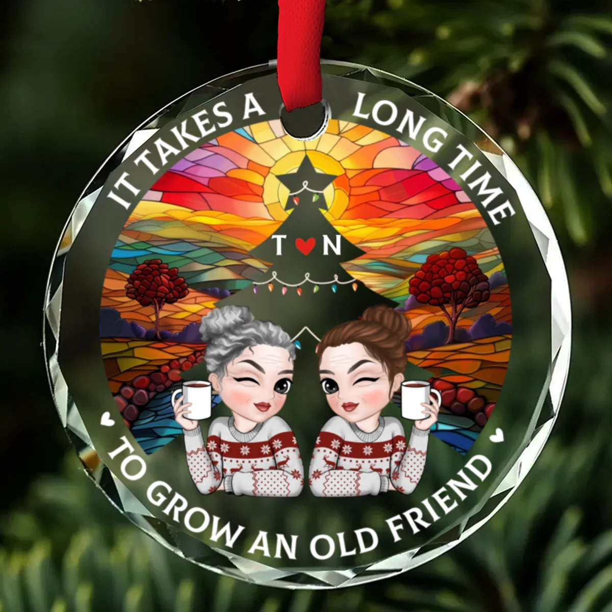 Grow Old Friend - Personalized Custom Glass Ornament - Image 6