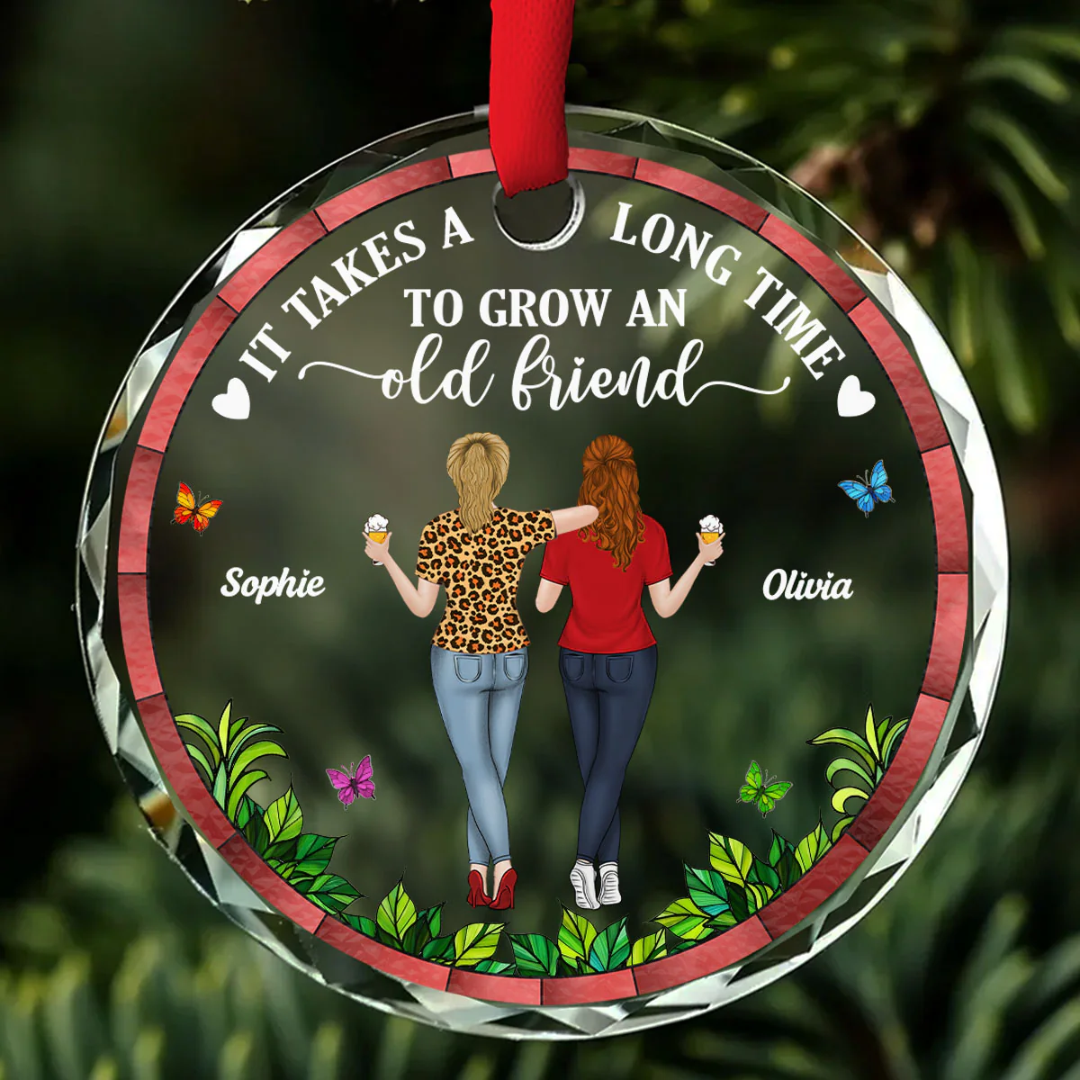 Grow Old Friends - Personalized Custom Glass Ornament