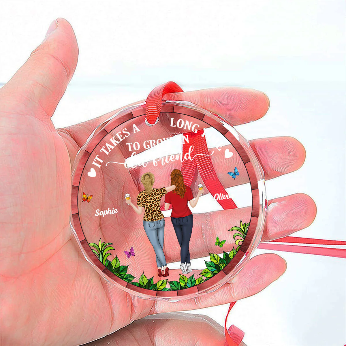 Grow Old Friends - Personalized Custom Glass Ornament - Image 2