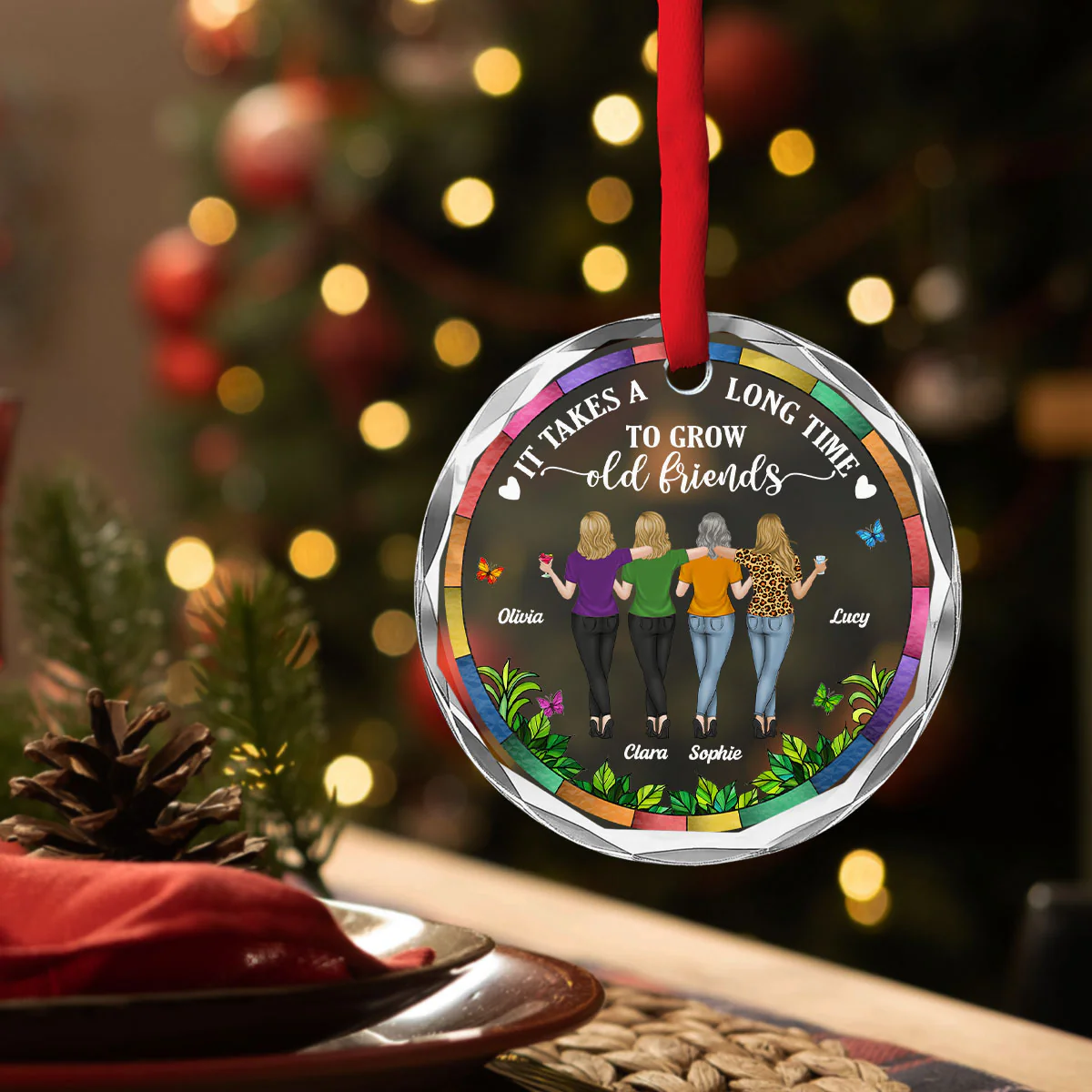 Grow Old Friends - Personalized Custom Glass Ornament - Image 3