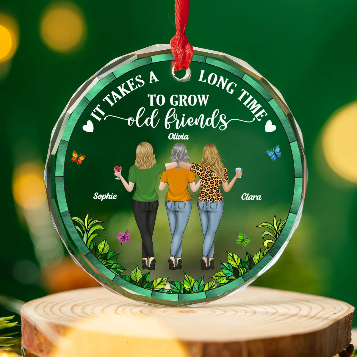 Grow Old Friends - Personalized Custom Glass Ornament - Image 4