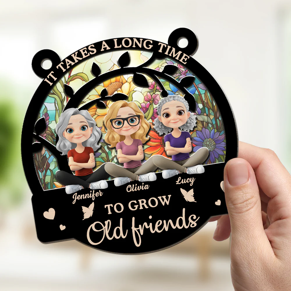 Grow Old Friends - Personalized Custom Suncatcher - Image 2