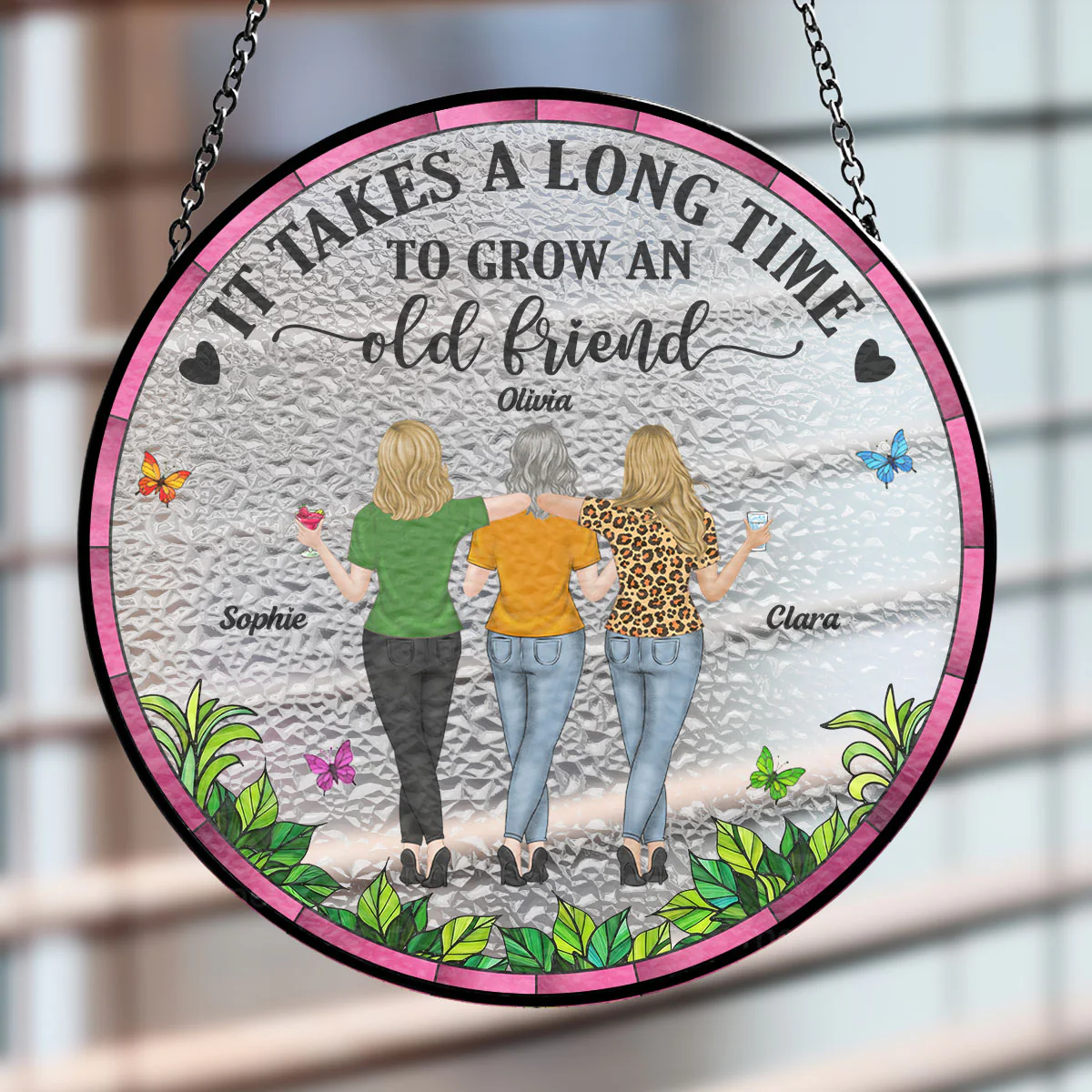 Grow Old Friends - Personalized Custom Window Hanging Suncatcher - Image 2