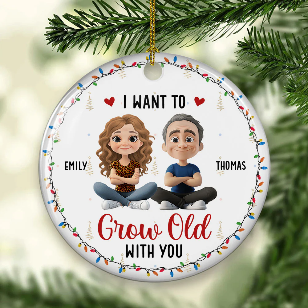 Grow Old With My Forever Sweetheart - Personalized Custom Ceramic Ornament - Image 3