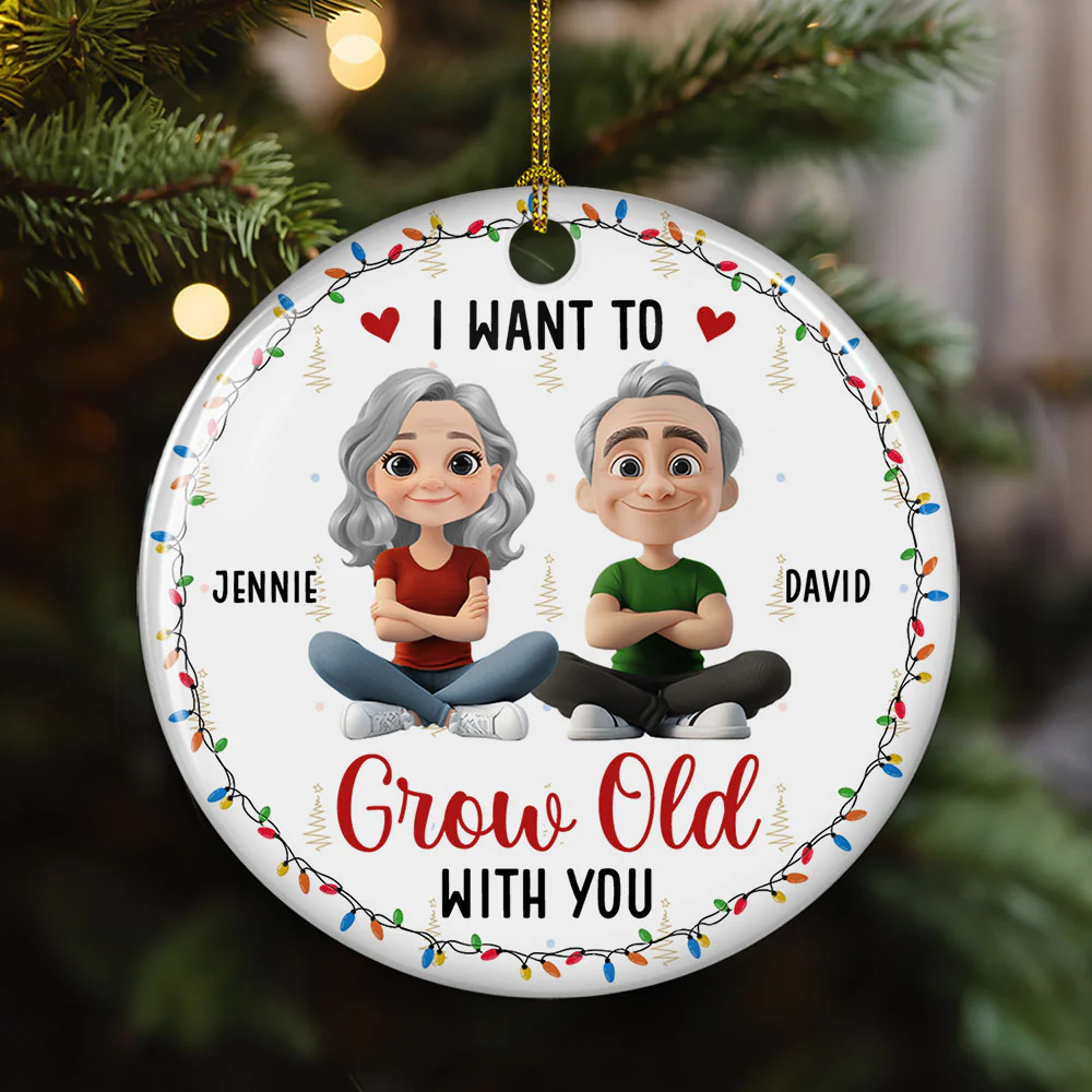 Grow Old With My Forever Sweetheart - Personalized Custom Ceramic Ornament - Image 4