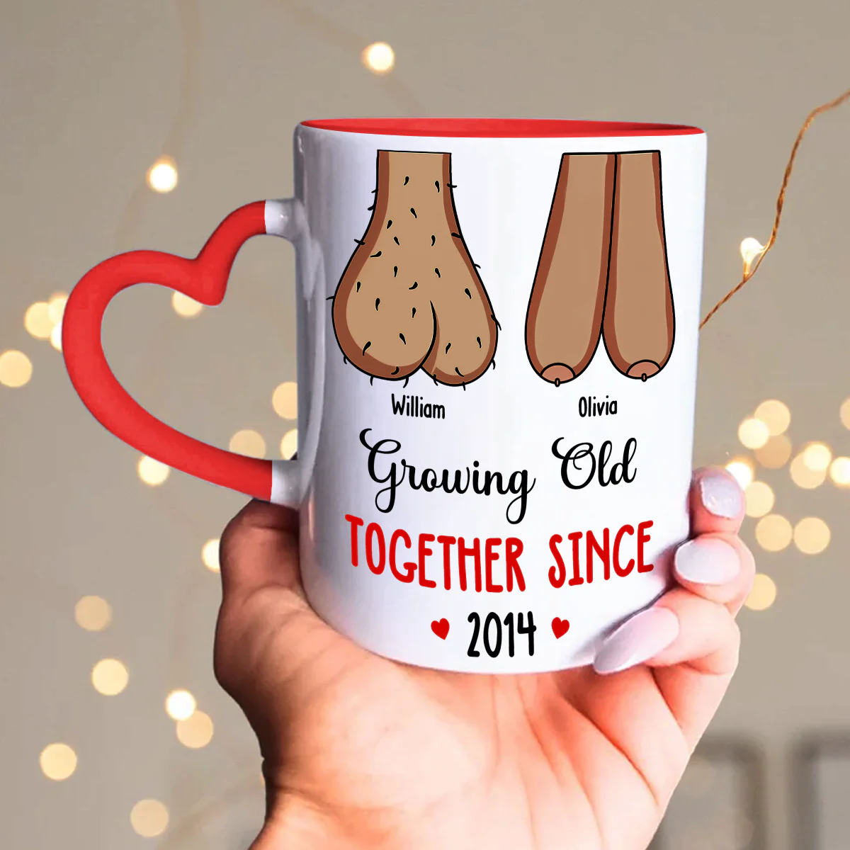 Grow Old With You - Personalized Custom Heart Handle Mug - Image 5