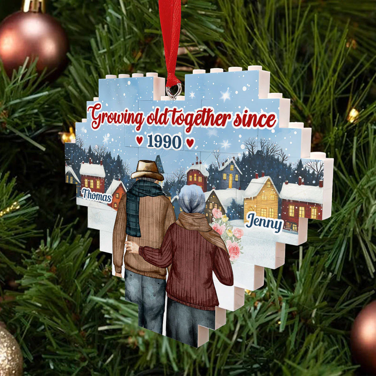 Growing Old Together - Personalized Custom Heart Puzzle Ornament - Image 2