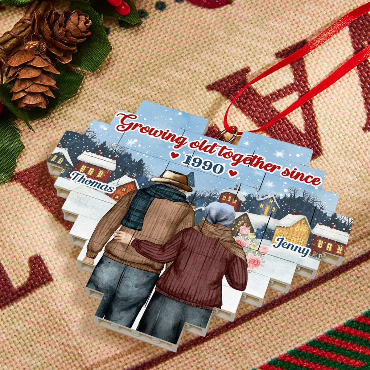 Growing Old Together - Personalized Custom Heart Puzzle Ornament - Image 3