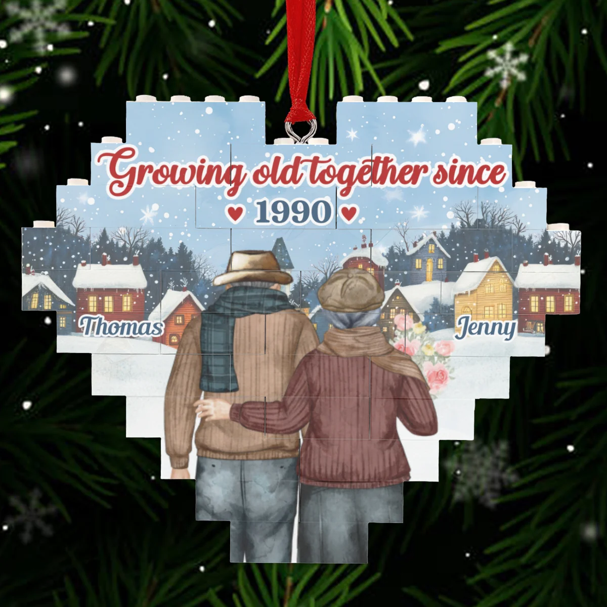 Growing Old Together - Personalized Custom Heart Puzzle Ornament - Image 7