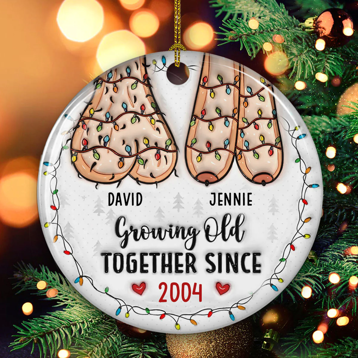 Growing Old Together Since - Personalized Custom 3D Inflated Effect Ceramic Ornament - Image 4