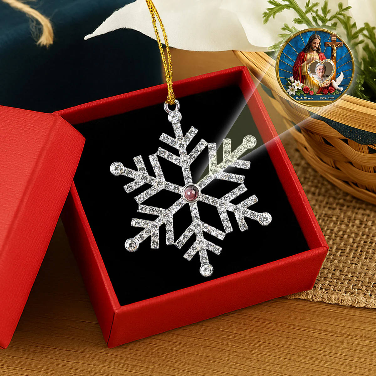 Guardian Of My Heart - Personalized Custom Photo Snowflake Projection Ornament - Image 3