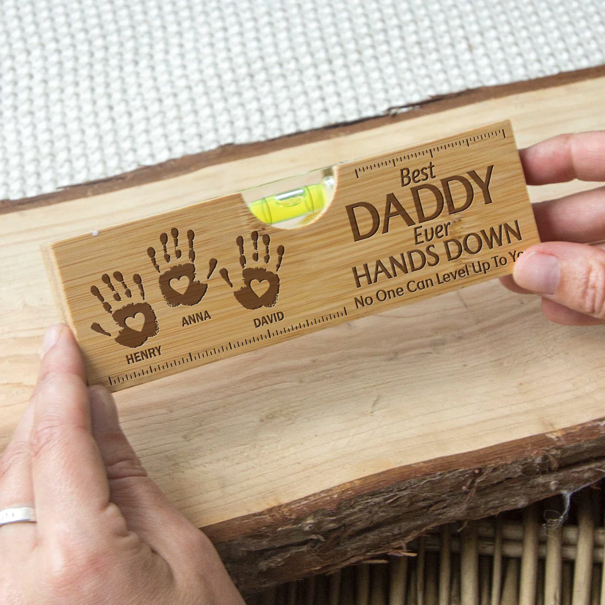 Hands Down We Love You Dad Grandpa - Personalized Custom Engraved Wooden Spirit Level Bottle Opener - Image 2