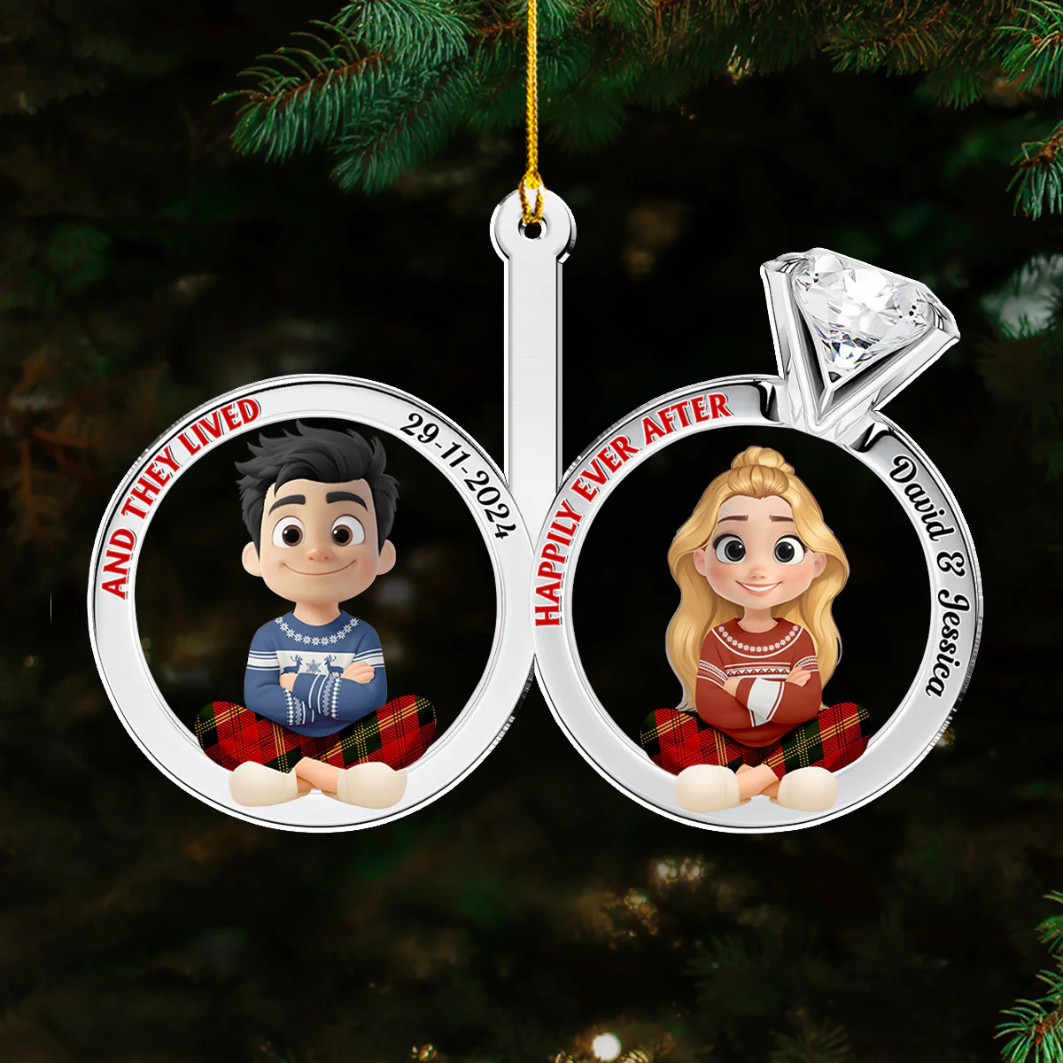 Happily Ever After Couple - Personalized Custom Acrylic Ornament - Image 2