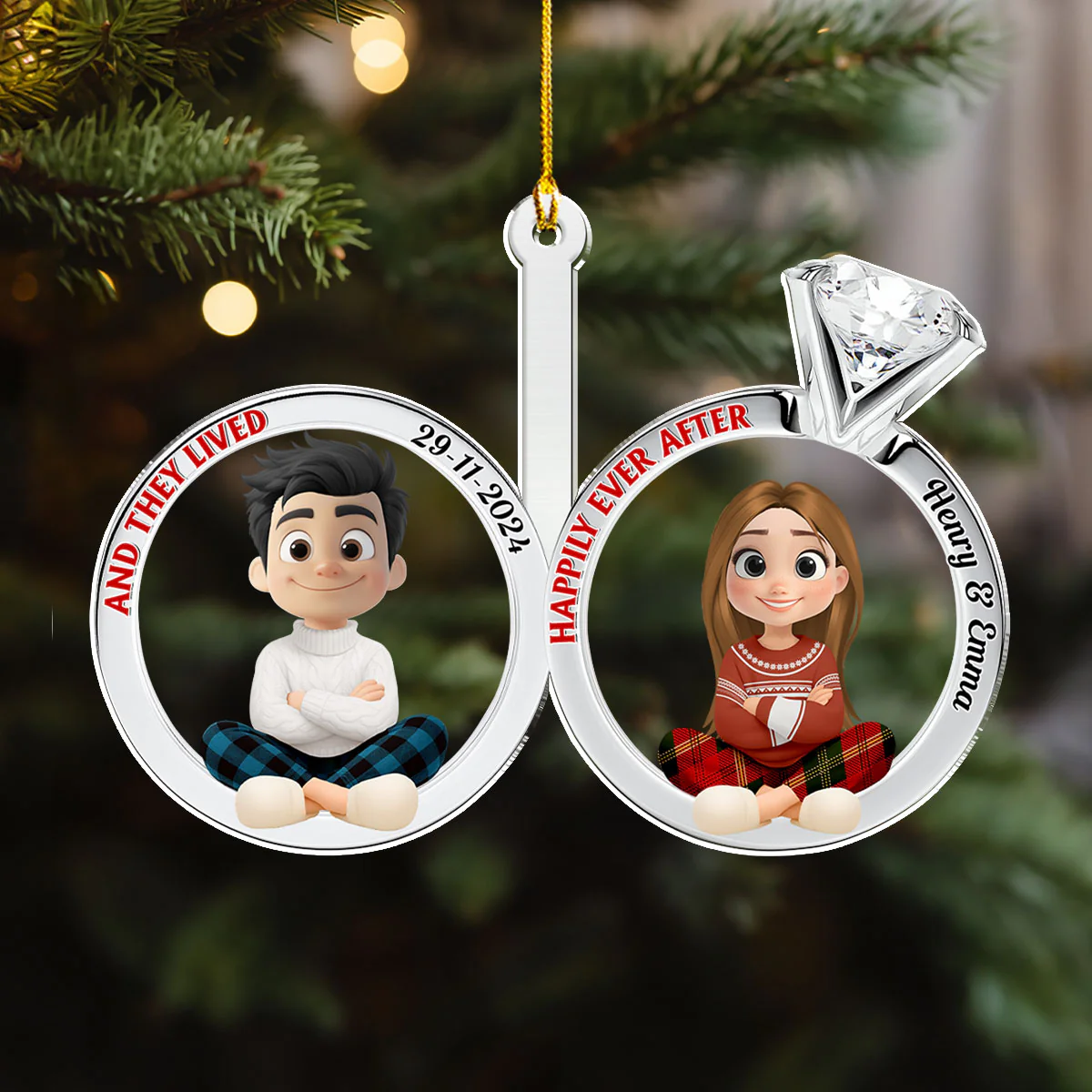 Happily Ever After Couple - Personalized Custom Acrylic Ornament - Image 5