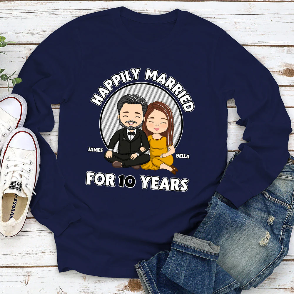 Happily Married - Personalized Custom Long Sleeve T-shirt - Image 2