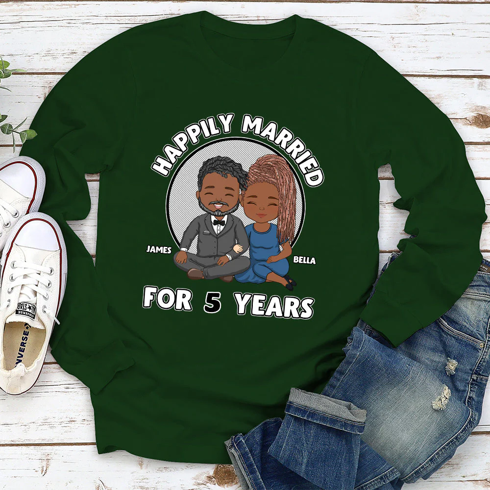 Happily Married - Personalized Custom Long Sleeve T-shirt - Image 3