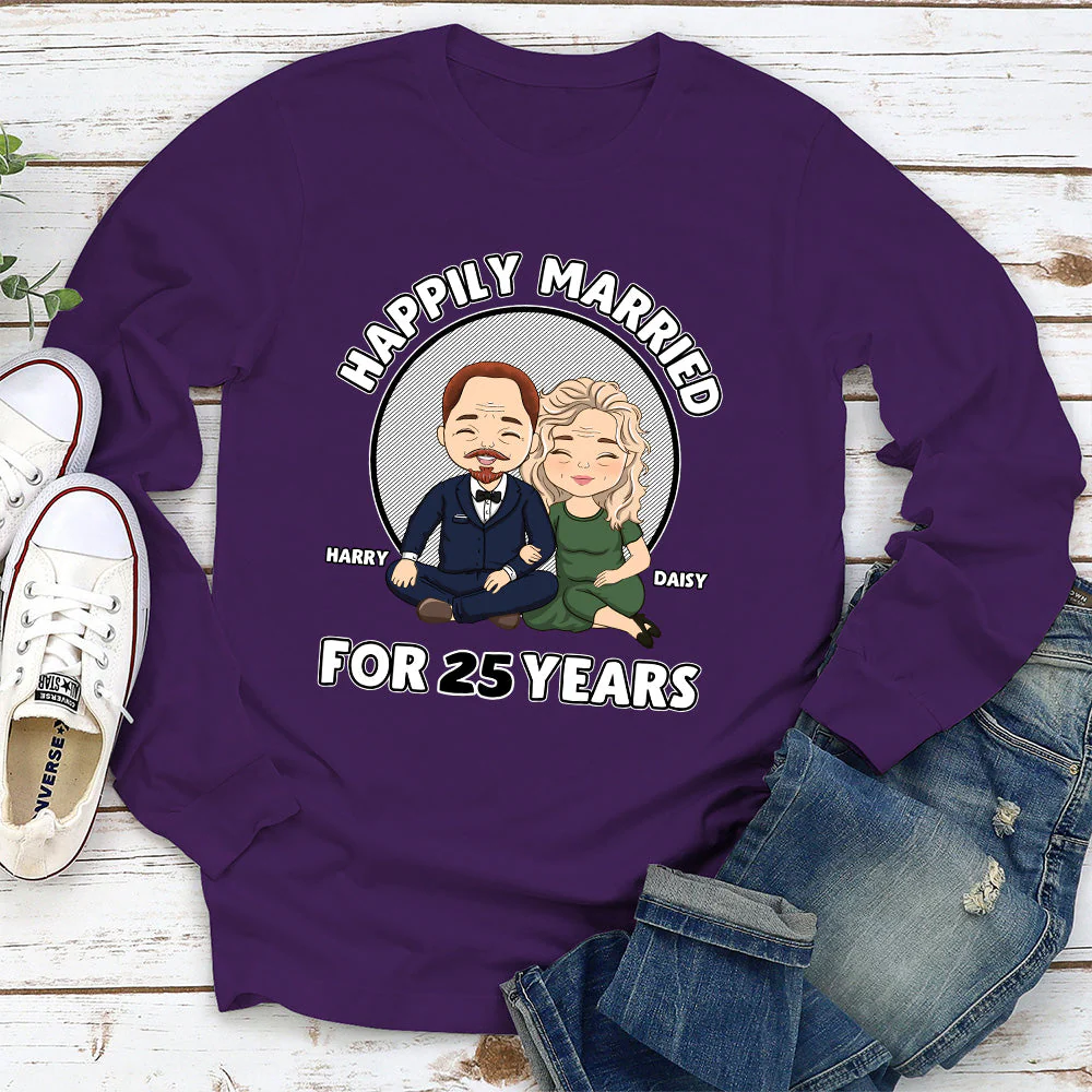 Happily Married - Personalized Custom Long Sleeve T-shirt - Image 5