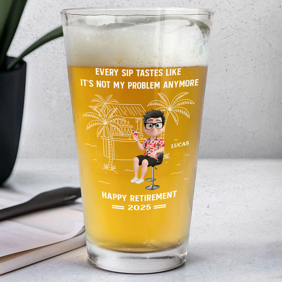 Happily Retired Male Ver - Personalized Custom Beer Glass - Image 2