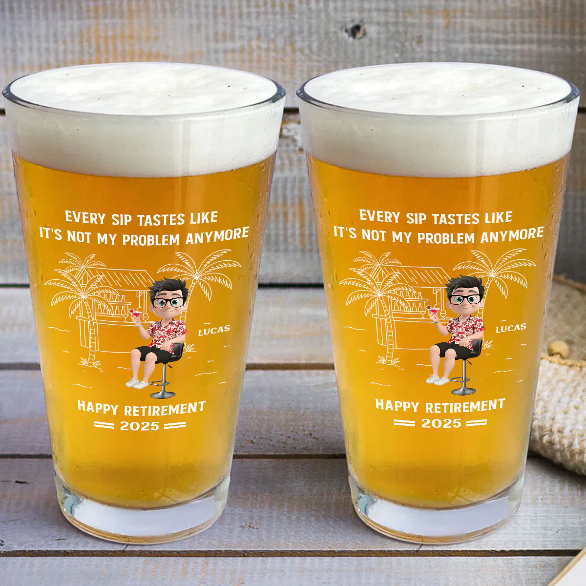 Happily Retired Male Ver - Personalized Custom Beer Glass - Image 3