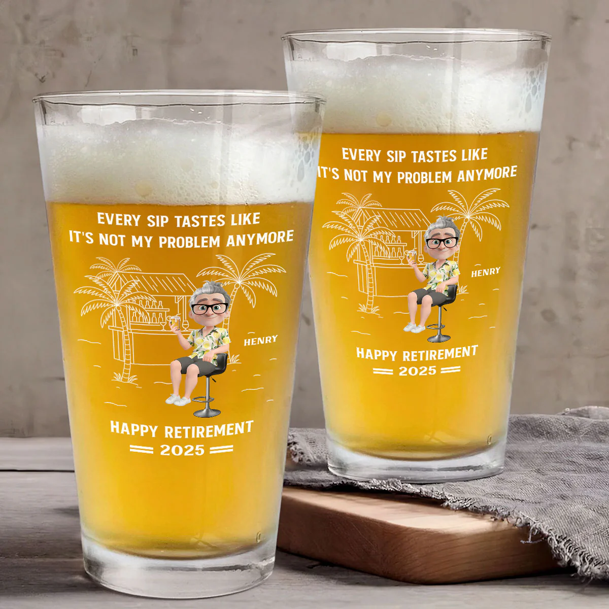 Happily Retired Male Ver - Personalized Custom Beer Glass - Image 4