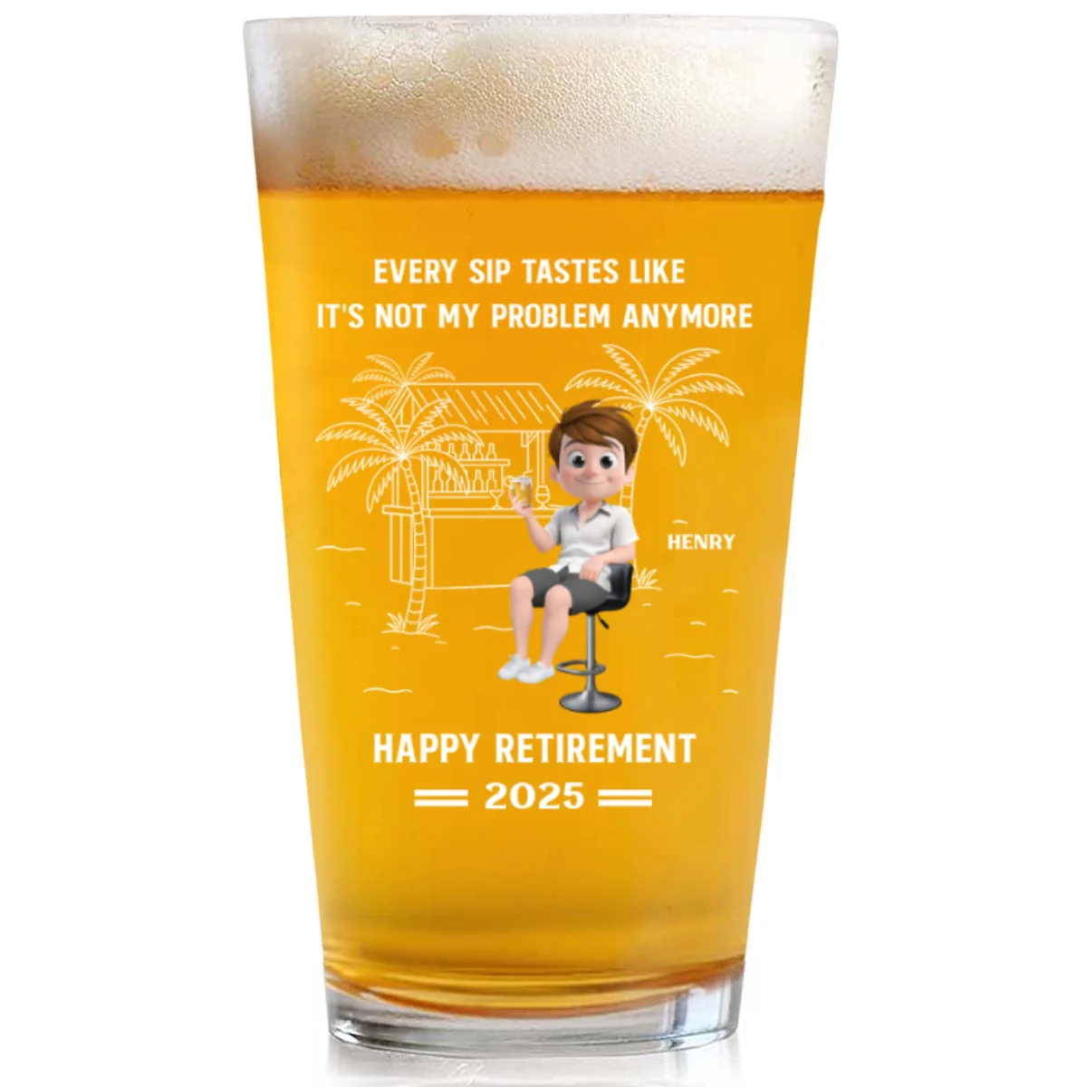 Happily Retired Male Ver - Personalized Custom Beer Glass - Image 5