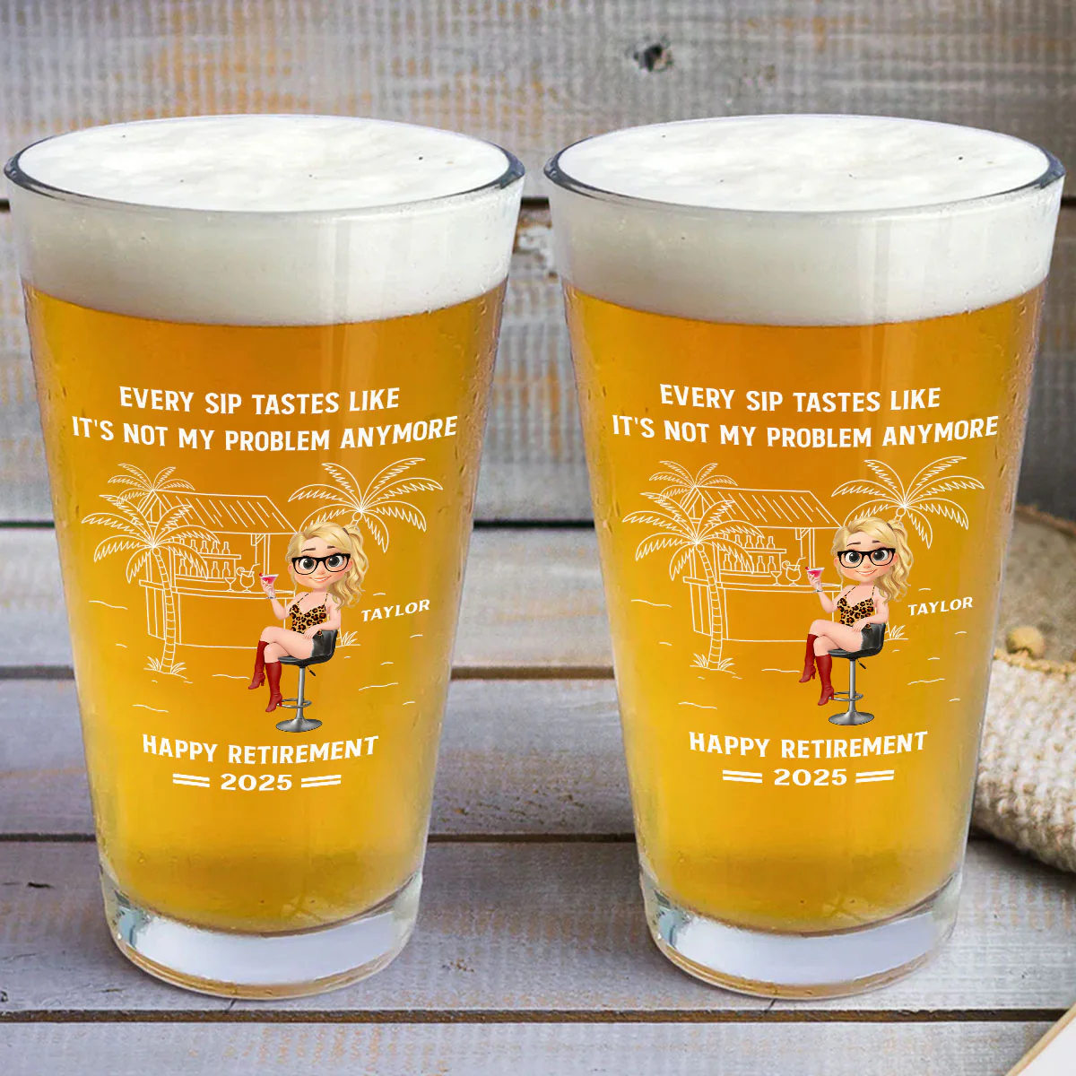Happily Retired - Personalized Custom Beer Glass - Image 3