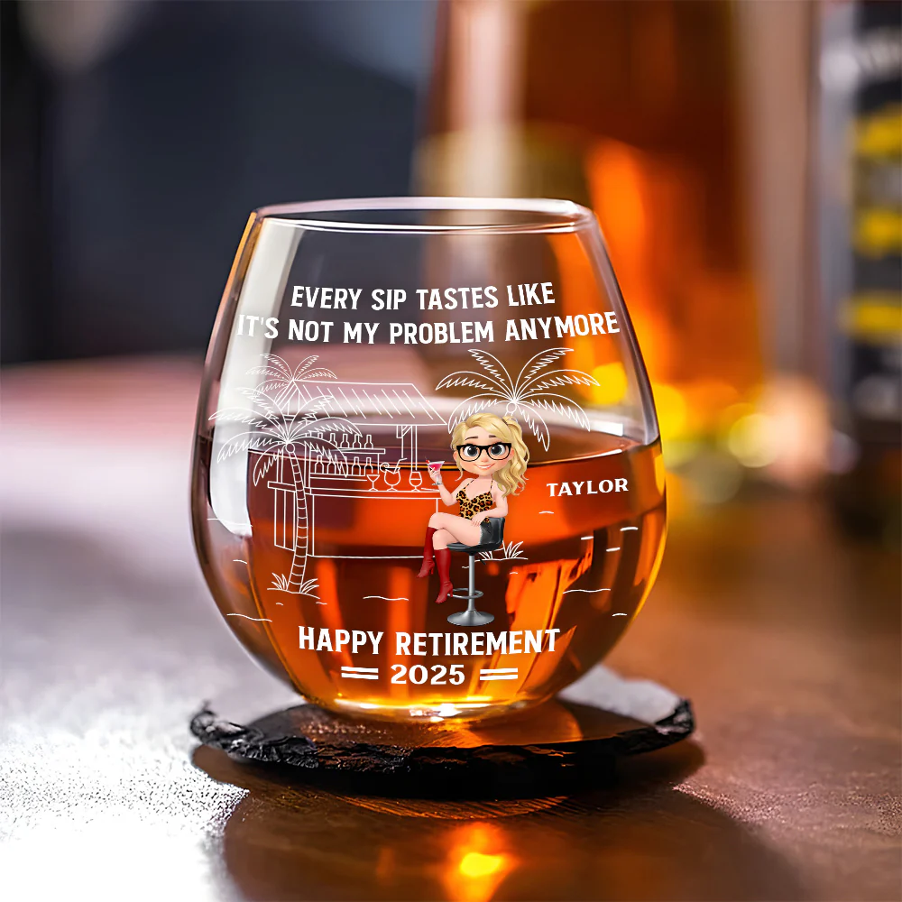 Happily Retired - Personalized Custom Wine Glass - Image 3