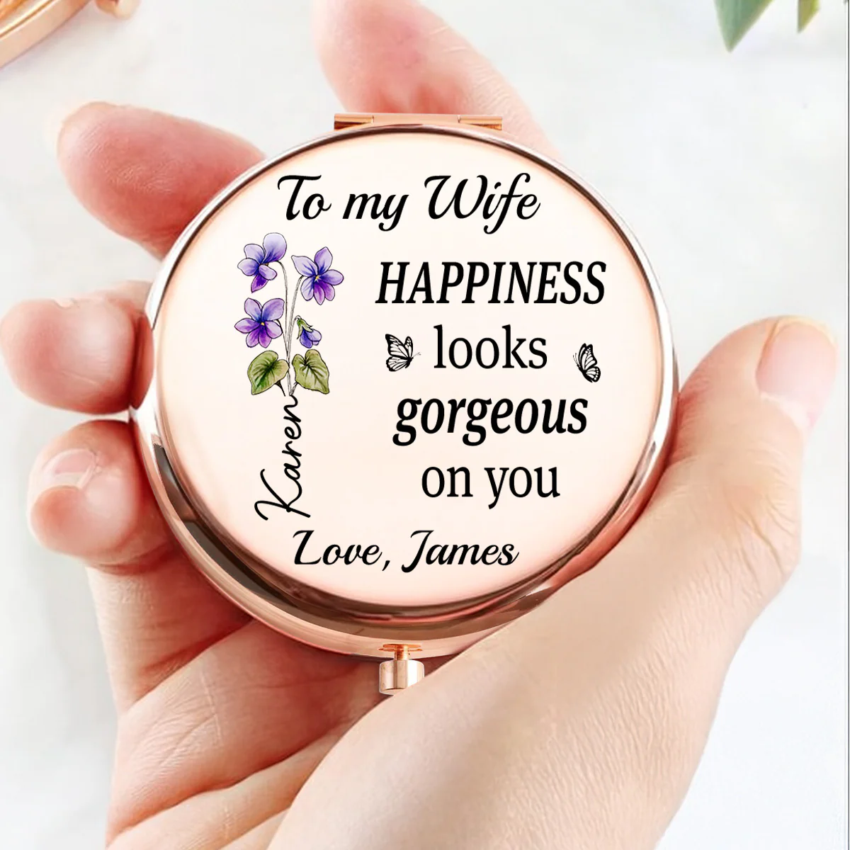 Happiness Suits You Perfectly - Personalized Custom Compact Mirror - Image 3