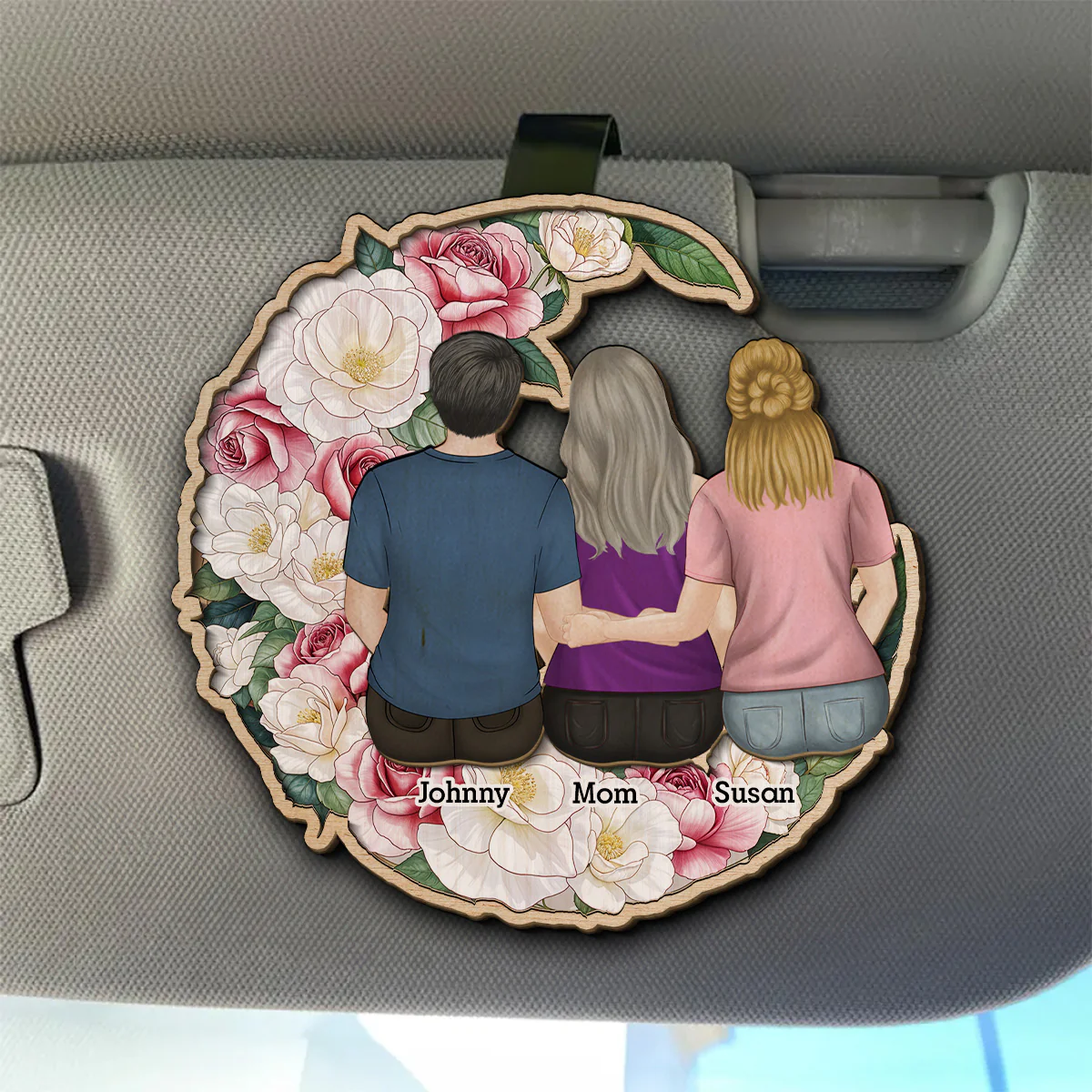Happy Children With Mommy - Personalized Custom Car Visor Clip