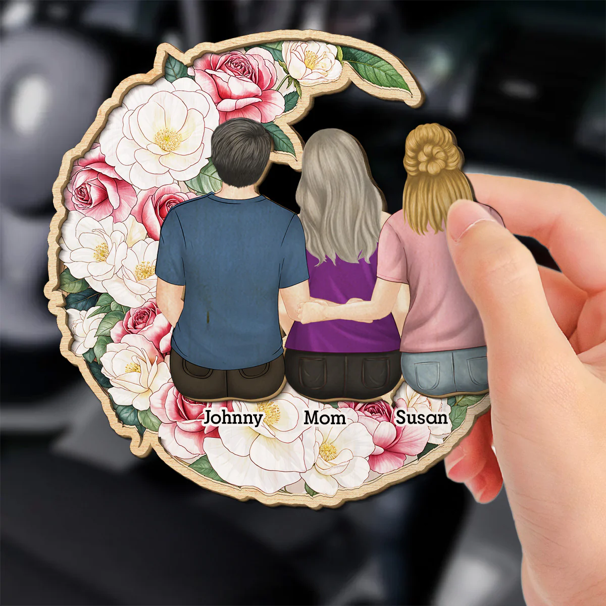 Happy Children With Mommy - Personalized Custom Car Visor Clip - Image 2