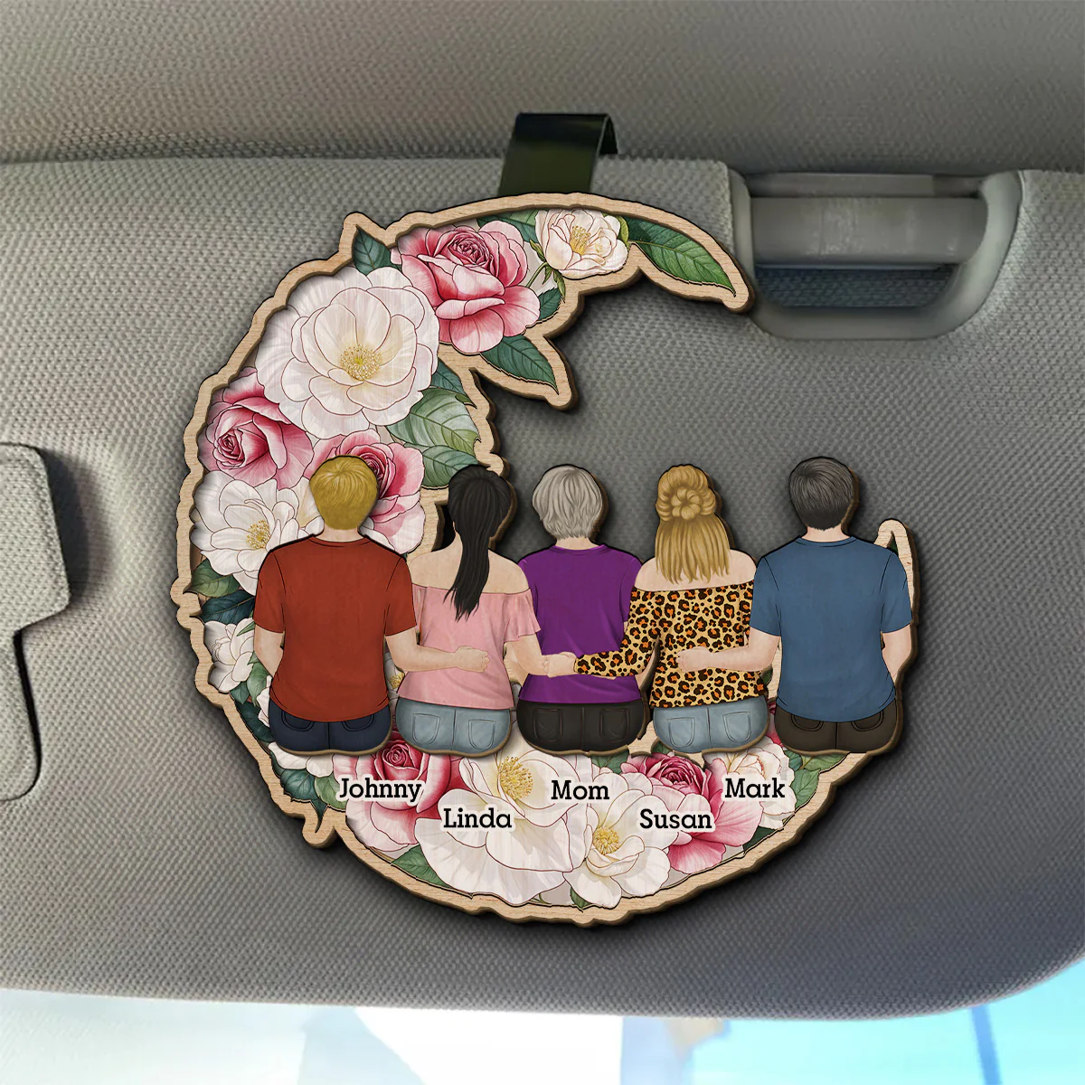 Happy Children With Mommy - Personalized Custom Car Visor Clip - Image 3