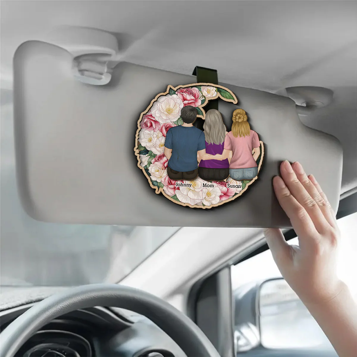 Happy Children With Mommy - Personalized Custom Car Visor Clip - Image 4