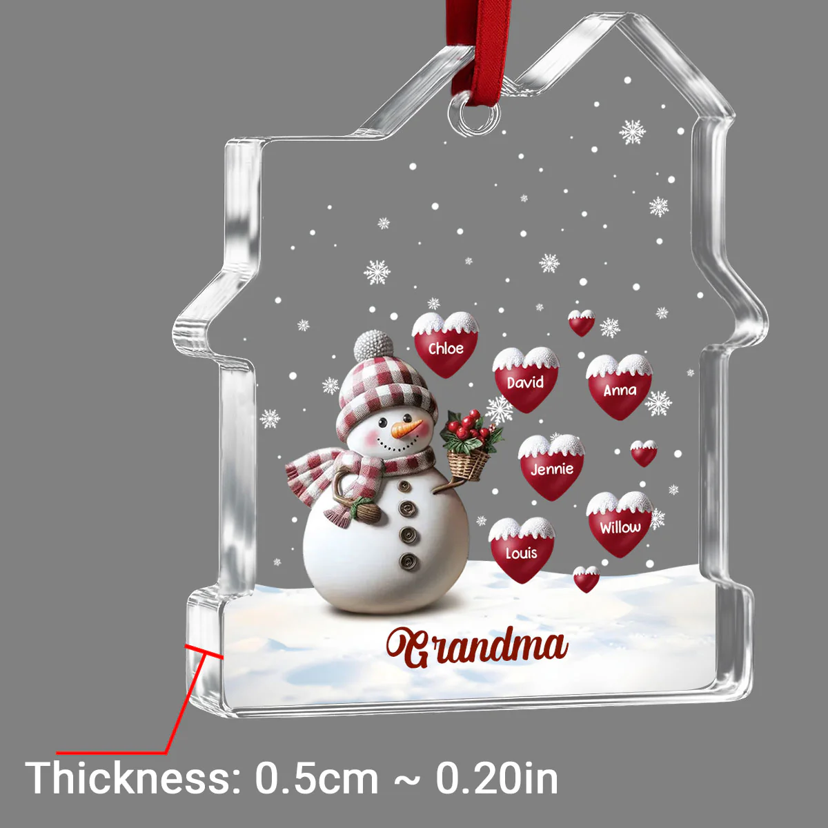 Happy Christmas Snowman Grandma - Personalized Custom House Shaped Glass Ornament - Image 5
