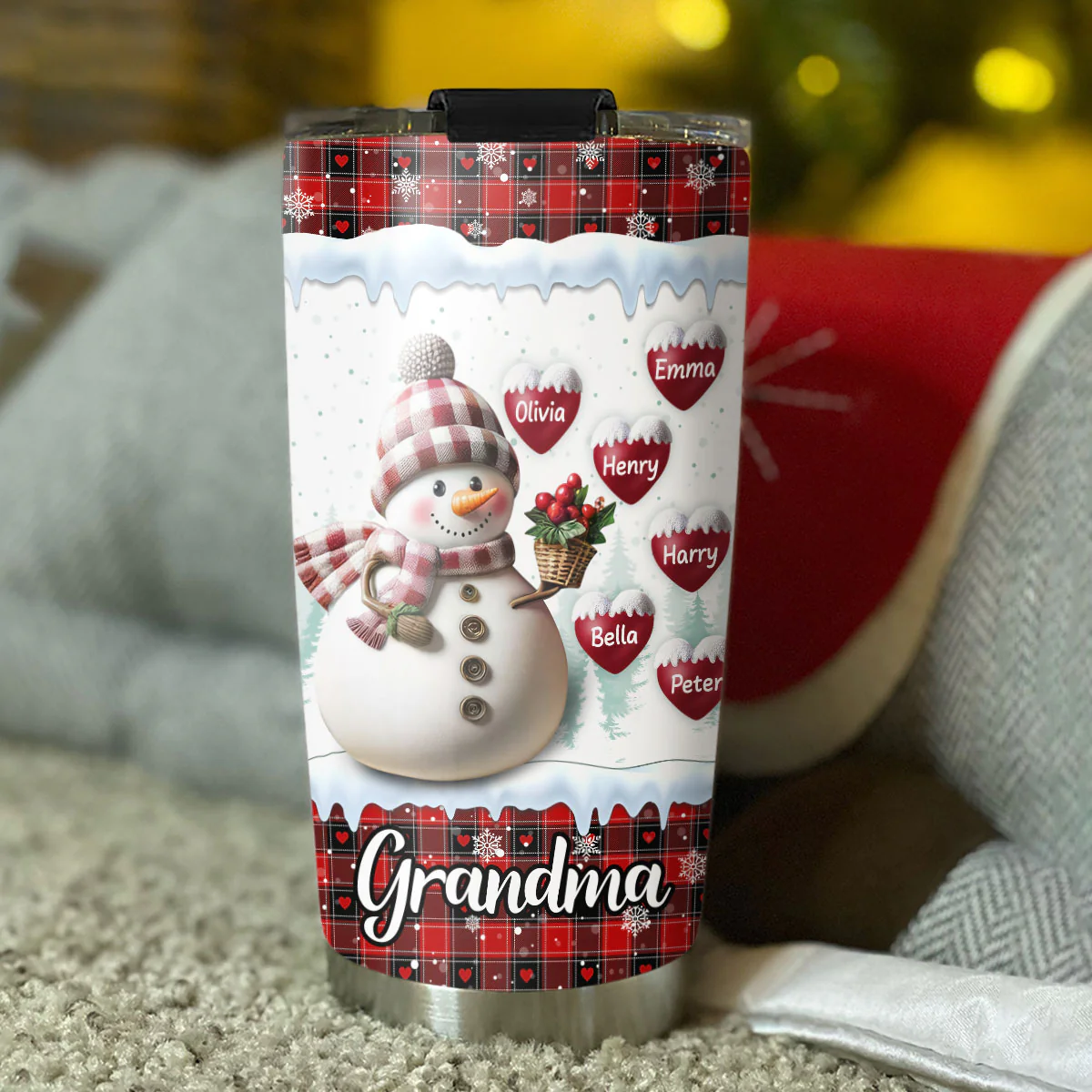 Happy Christmas Snowman Grandma - Personalized Custom Tumbler - Image 3