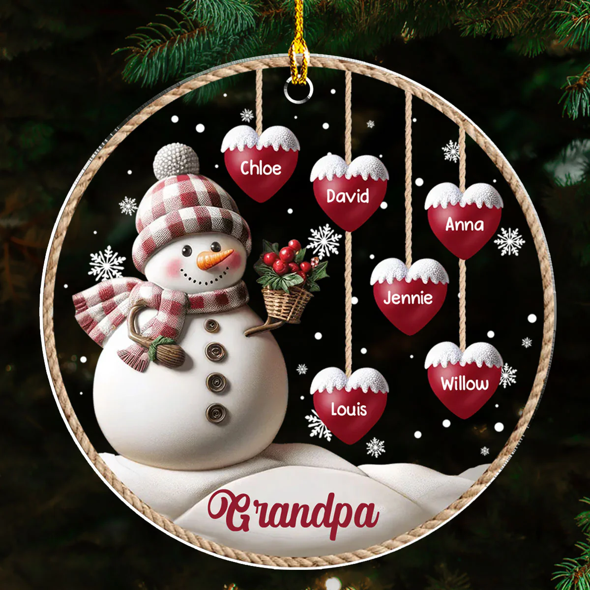 Happy Christmas Snowman Grandma Version 2 - Personalized Custom 3D Inflated Effect Acrylic Ornament - Image 2
