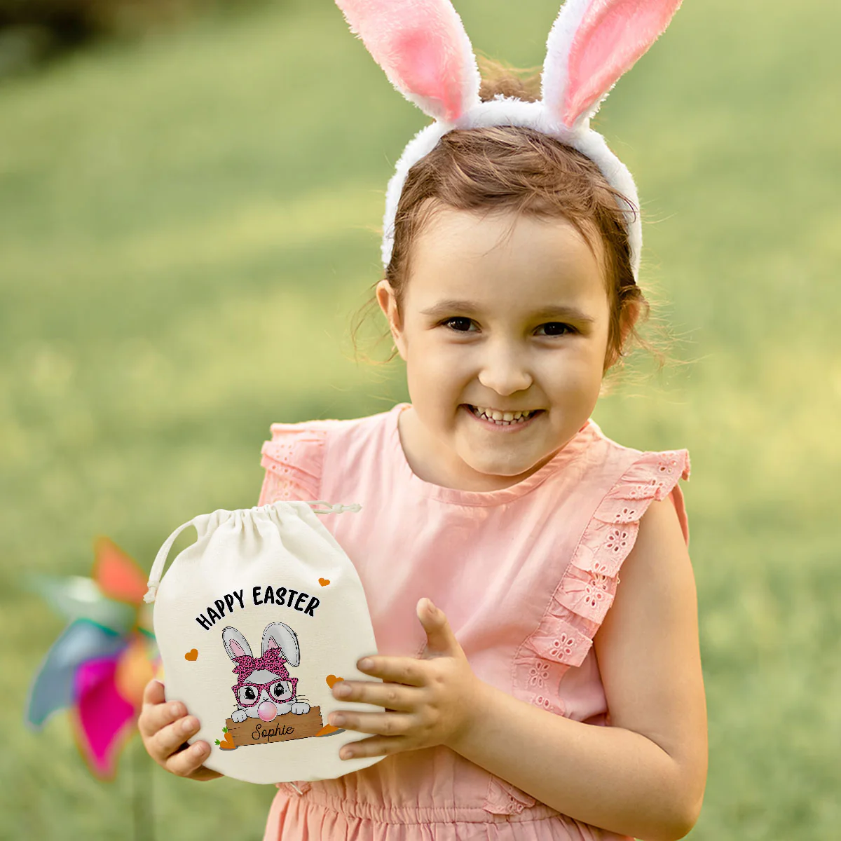 Happy Easter Cute Bunny - Personalized Custom Favor Bag - Image 2
