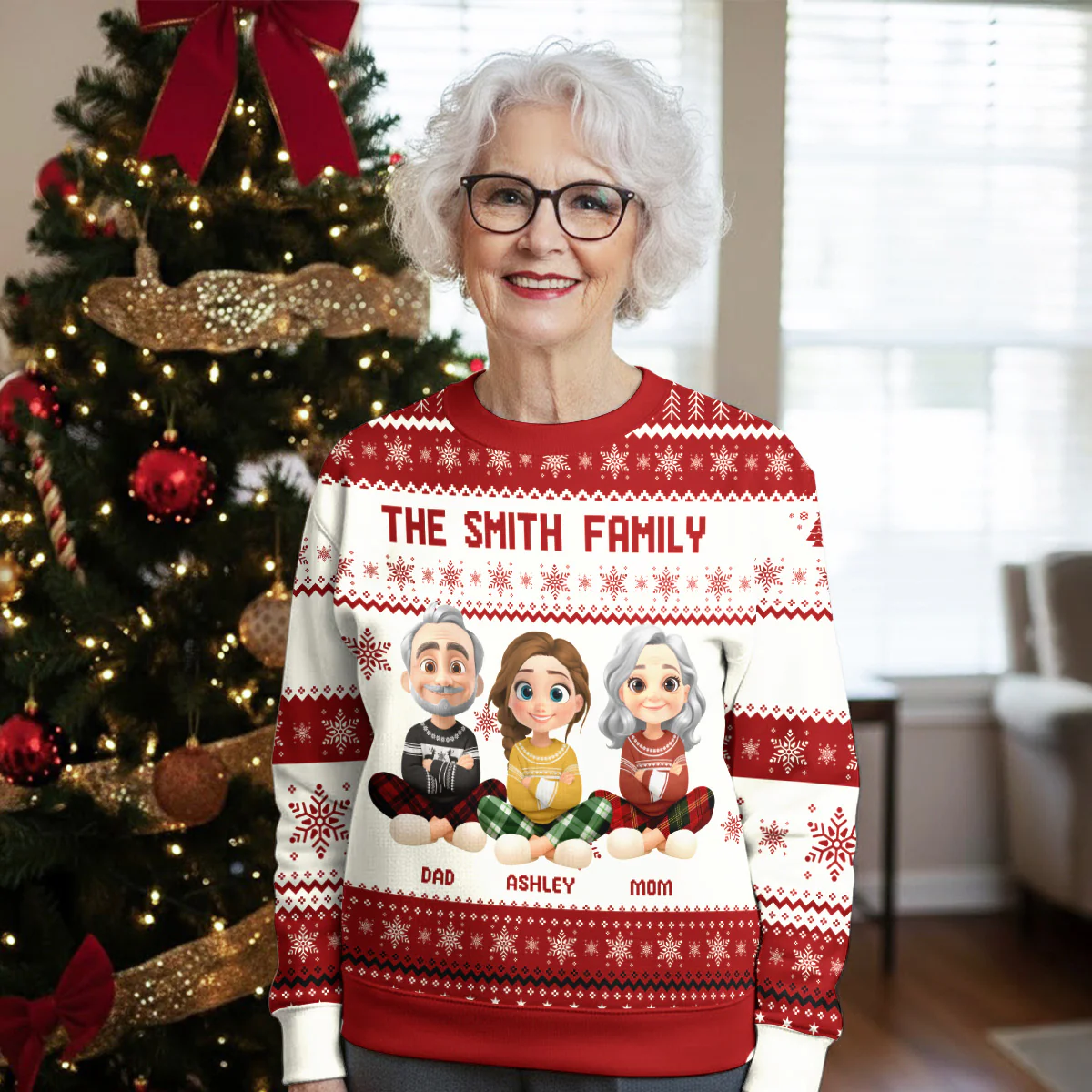 Happy Family Christmas - Personalized Custom All-Over-Print Sweatshirt - Image 2