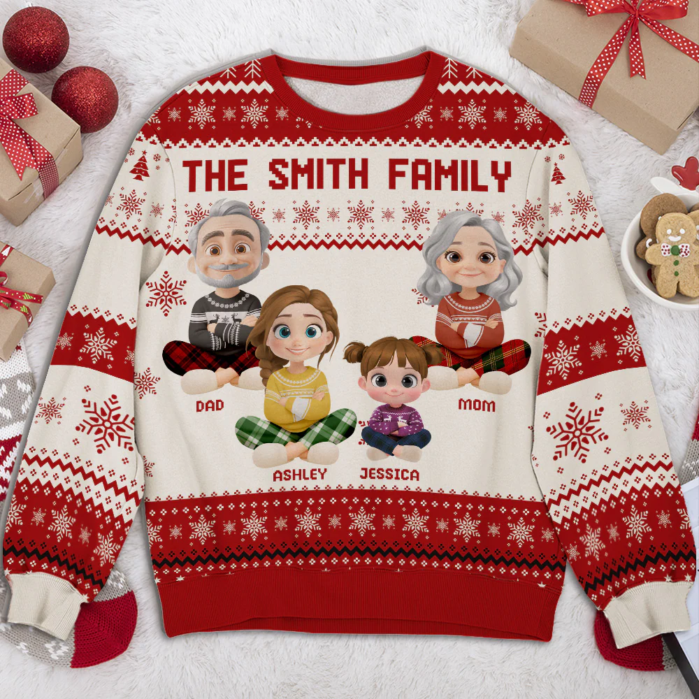 Happy Family Christmas - Personalized Custom All-Over-Print Sweatshirt - Image 4
