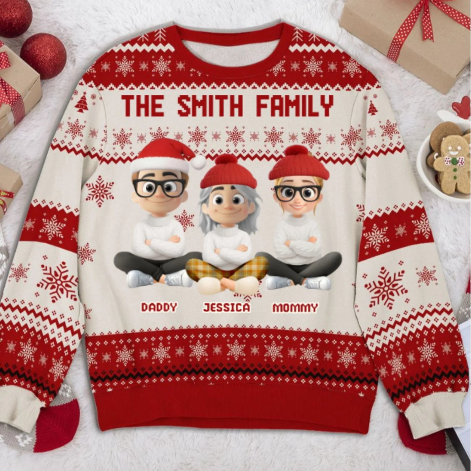 Happy Family Christmas - Personalized Custom All-Over-Print Sweatshirt - Image 6
