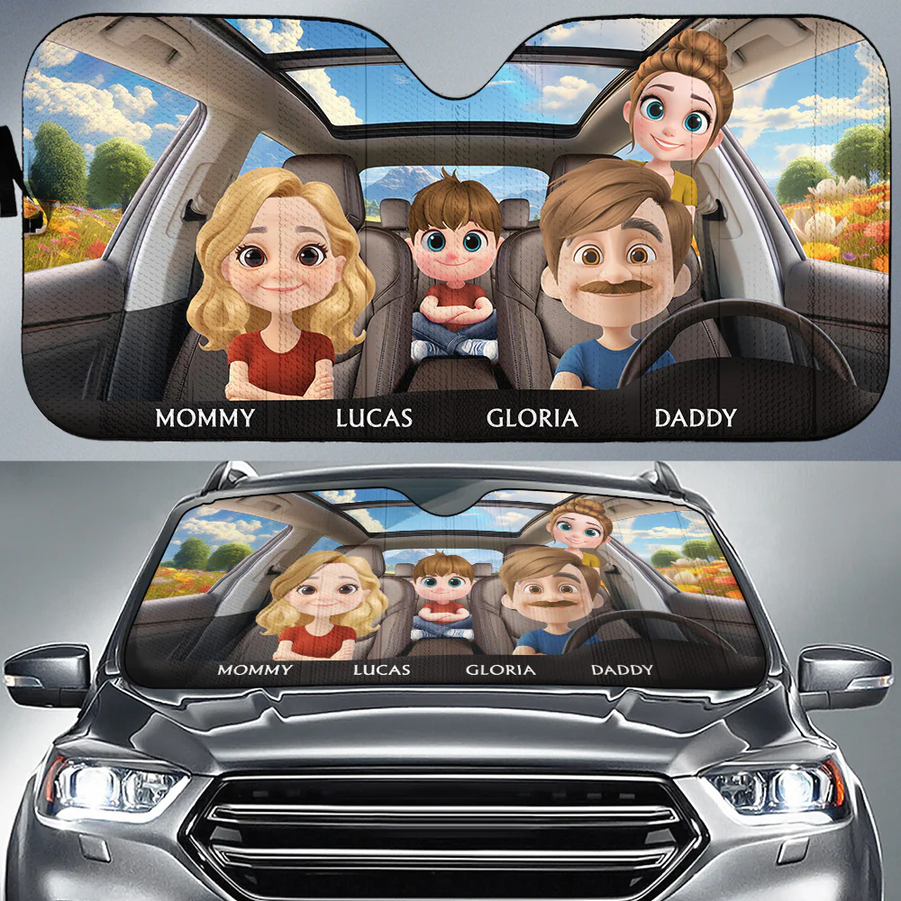 Happy Family - Personalized Car Sunshade - Image 2