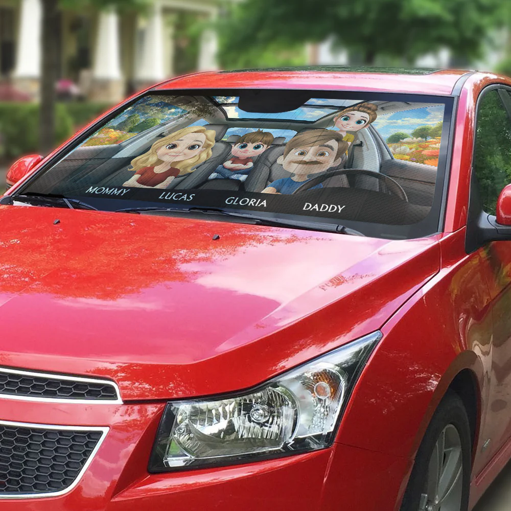 Happy Family - Personalized Car Sunshade - Image 3