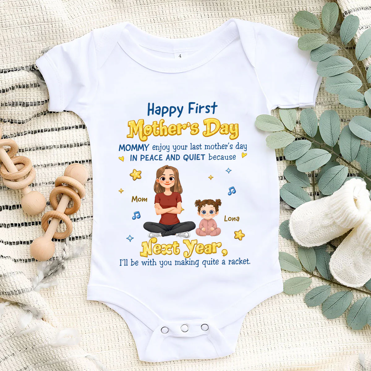 Happy First Mothers Day - Personalized Custom Baby Onesie - Image 2
