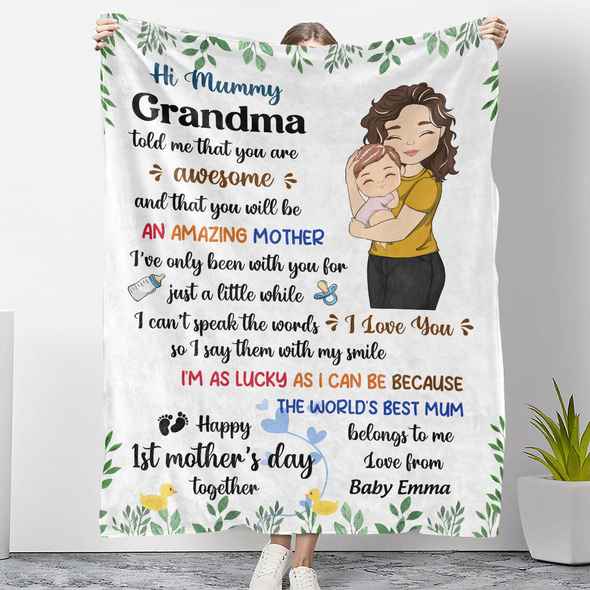 Happy First Mothers Day Together - Personalized Custom Fleece Blanket - Image 2