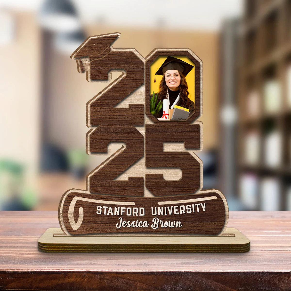 Happy Graduation - Personalized Custom 2-Layer Wood Plaque With Flat Base - Image 2