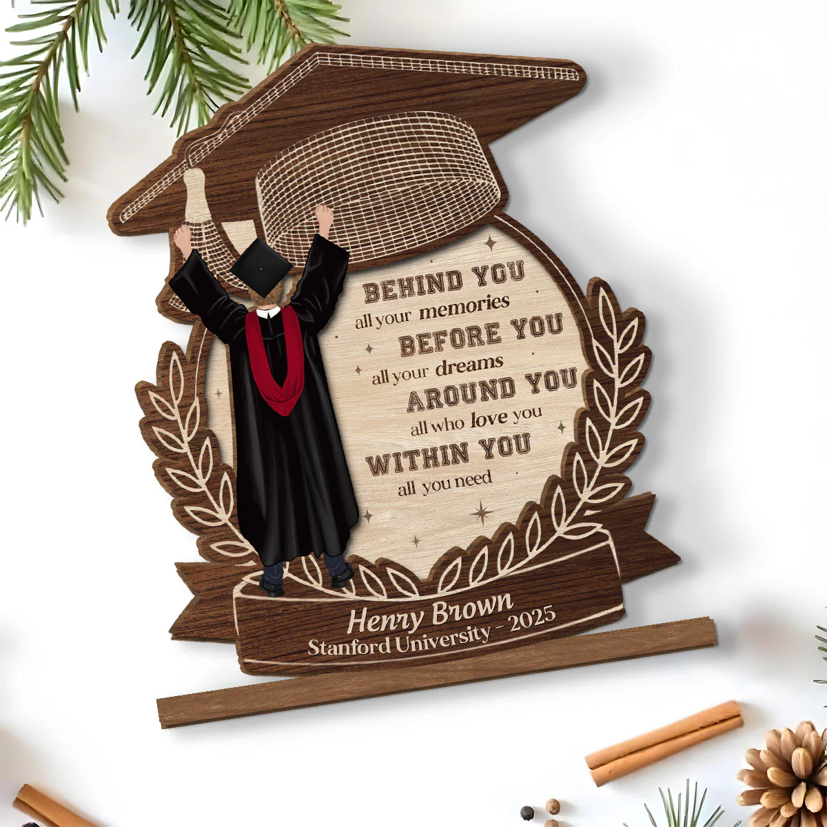 Happy Graduation We Love You - Personalized Custom 2-Layer Wood Plaque With Flat Base - Image 2
