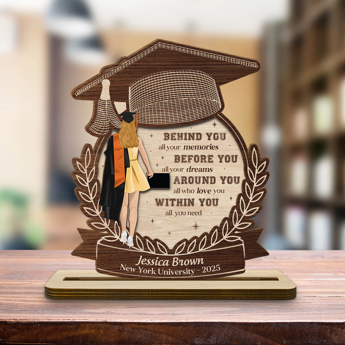 Happy Graduation We Love You - Personalized Custom 2-Layer Wood Plaque With Flat Base - Image 4
